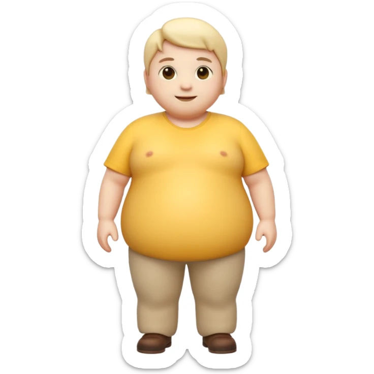 A 3D emoji in iOS emoji aesthetic style of a chubby full-body person standing upright, with round belly, soft features, and a cheerful smile. Glossy texture, bright lighting, minimal white background, friendly and expressive design. sticker