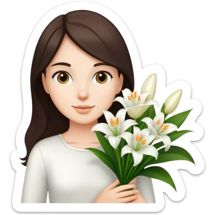Brunette girl holding a bouquet of white lilys sticker