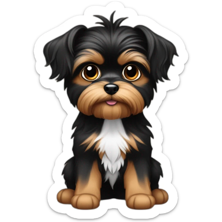 Perro peludo chico yorki feo negro Pelo largo le tapa los ojos mucho despeinado pelo en la cara, ojos tapados, negro y café sticker