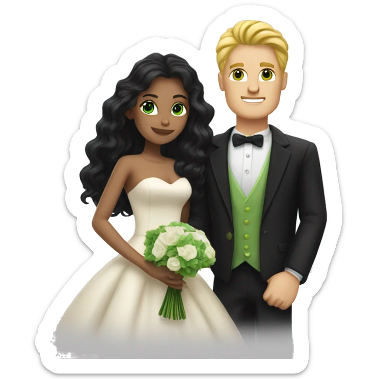 Couple married, he has black hair like Johnny Bravo and she has blonde long hair and green eyes sticker
