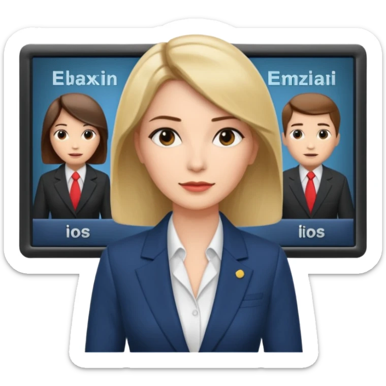 news anchor woman, with a screen with a prompter in front of her sticker