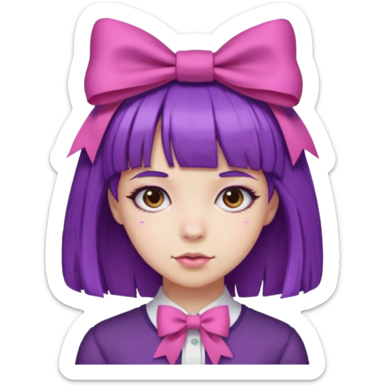 girl with bangs and purple hair and pink hairbow on the side of head sticker