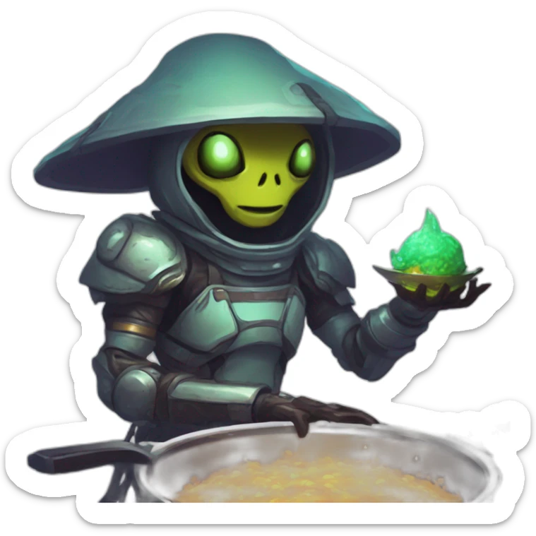 let him cook alien emoji scifi roguelike rpg style inspired by slay the spire digital art sticker
