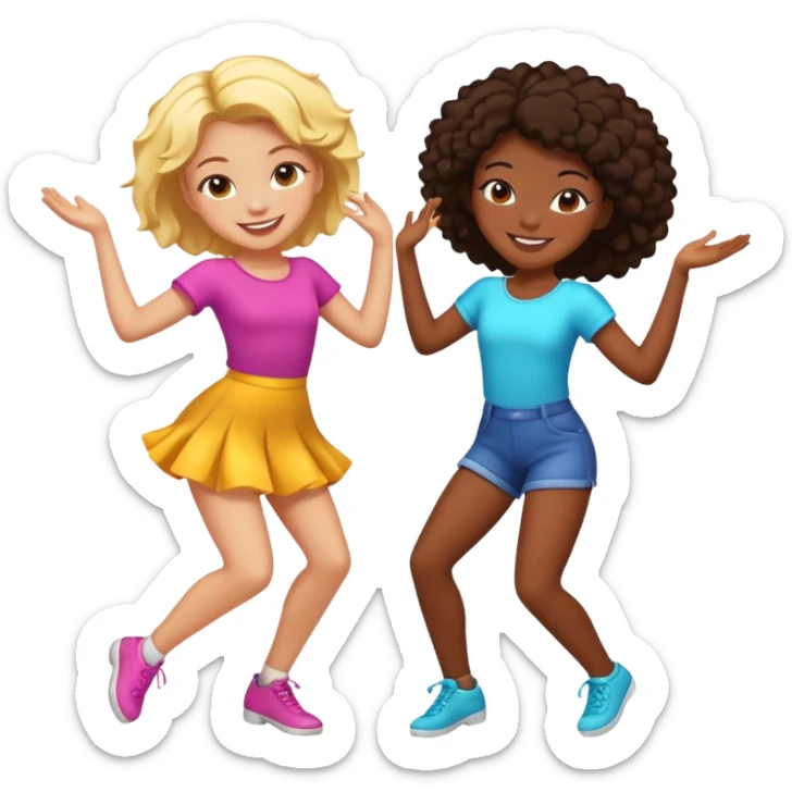 Best friends dancing: one black girl one white girl sticker