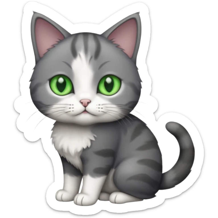 full body small short hair dark grey and white cat with green eyes sticker