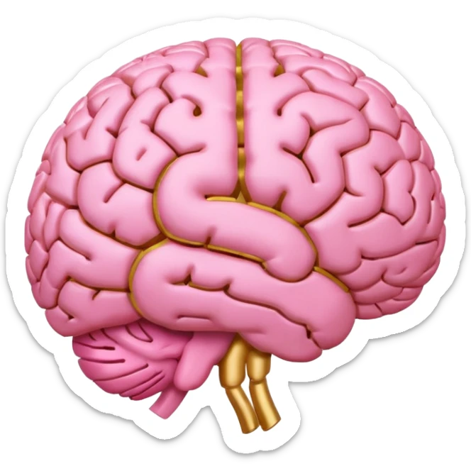 A pink brain with elegant golden details and accents,  In the center of the brain, there's a clean, empty space or hollow area, as if a part is carved out.  sticker