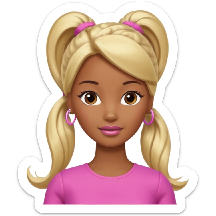 Brown skin blonde hair Barbie with hair in ponytail  sticker