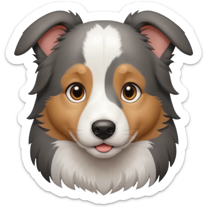 puppy dog, half border collie, gray fur, brown eyes sticker