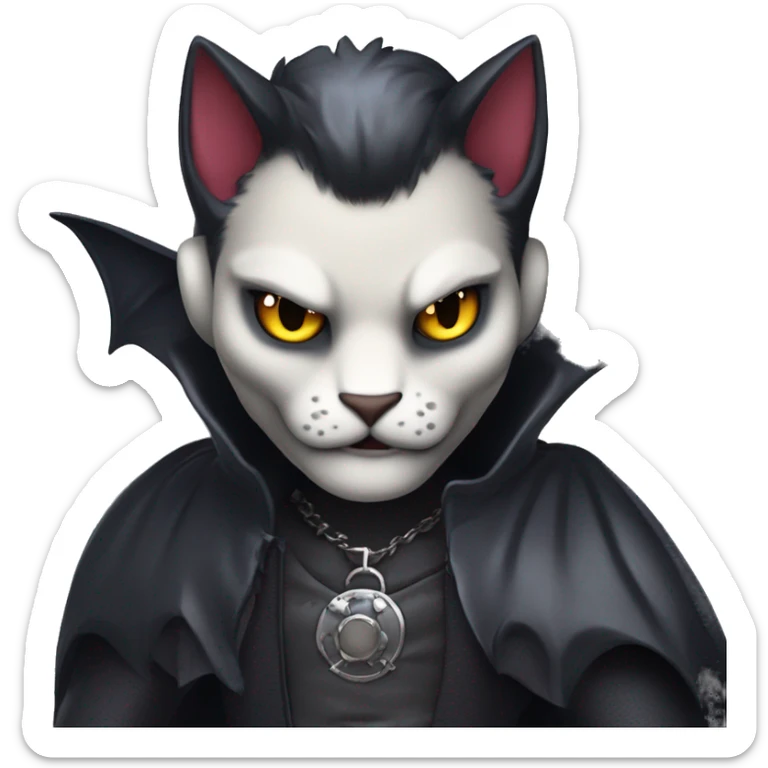 Cute edgy cool kawaii vampiric dark cat-vernid-Fakémon-Digimon with bat-wings as ears sticker
