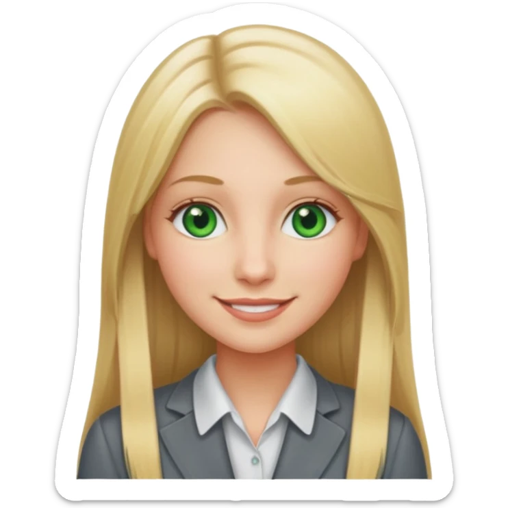 Green eyes office girl with straight long blonde hair barboe sticker