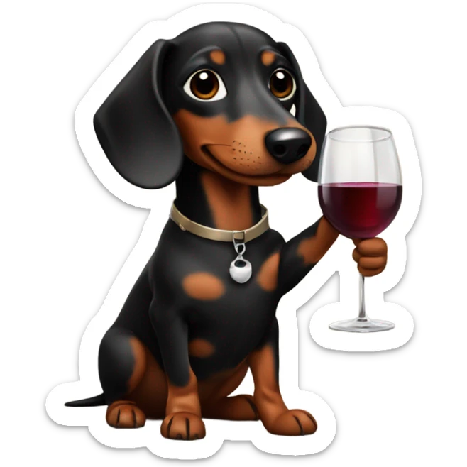 Black with brown spots Dachshund holding a glass of wine  sticker