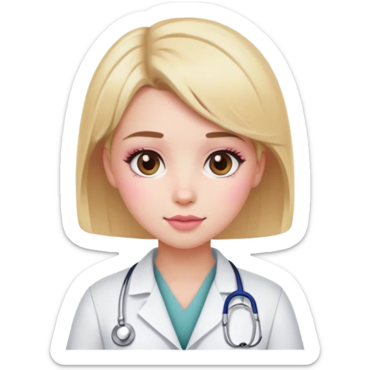 blonde girl with short hair, white skin, pink blush, she will be a veterinarian and brown eyes sticker