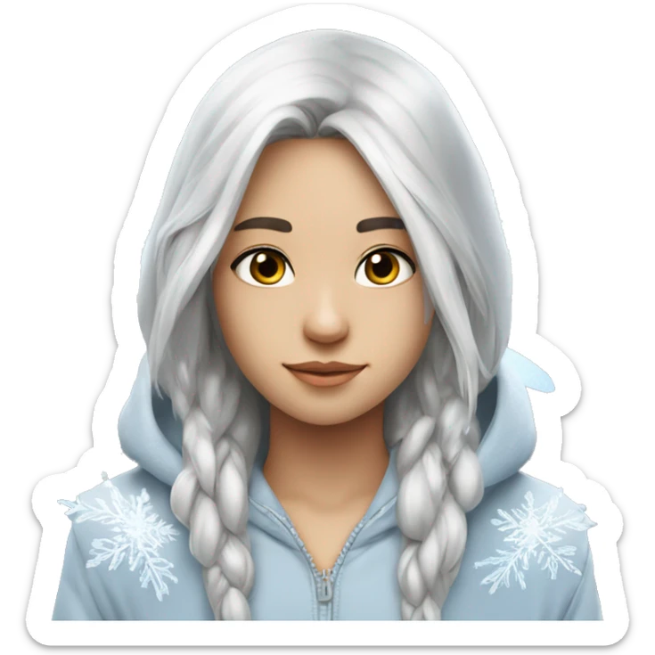 big wings, hood, silver, icy ,snowflake, Beautiful, fairy, long hair sticker