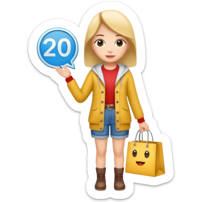 Person who is waiting the sale promotion with 20% off sign, wearing cute outfit sticker
