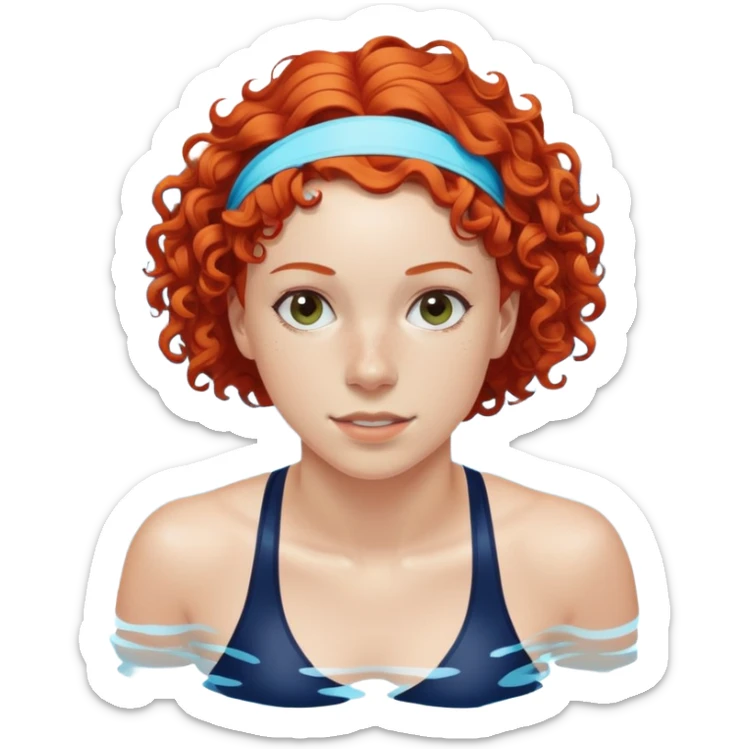 22-year-old white female athlete swimmer with curly red hair about to enter a pool sticker