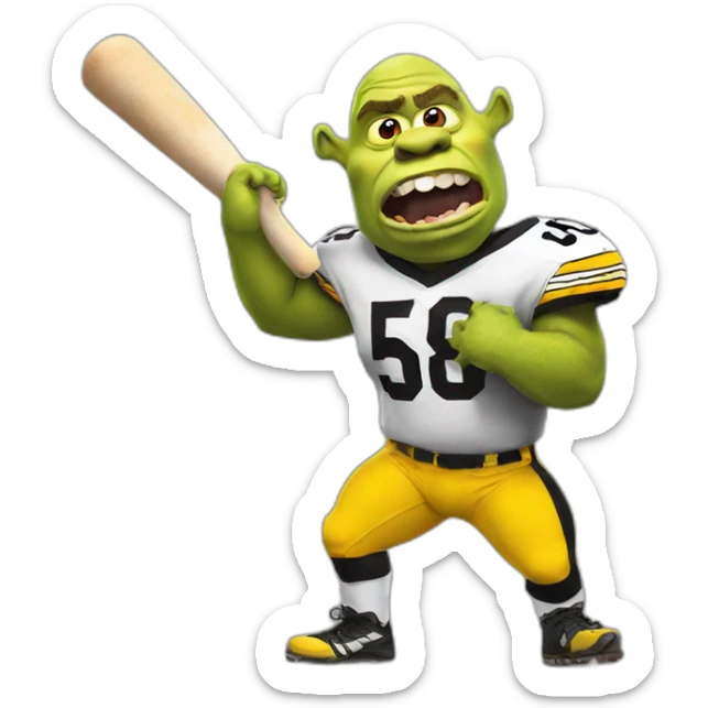 shrek rearing steelers jersey eating a burrito with a baseball bat on the other hand sticker