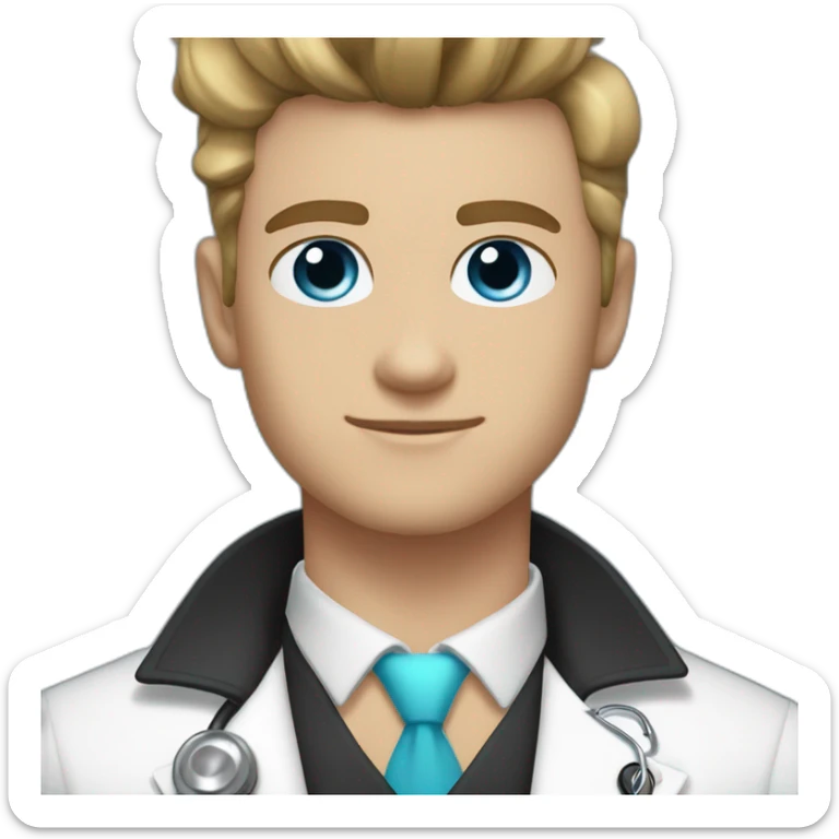 solo young man, black dark pompadour quiff hairstyle, blue eyes, doctor aesthetic, shaved face sticker