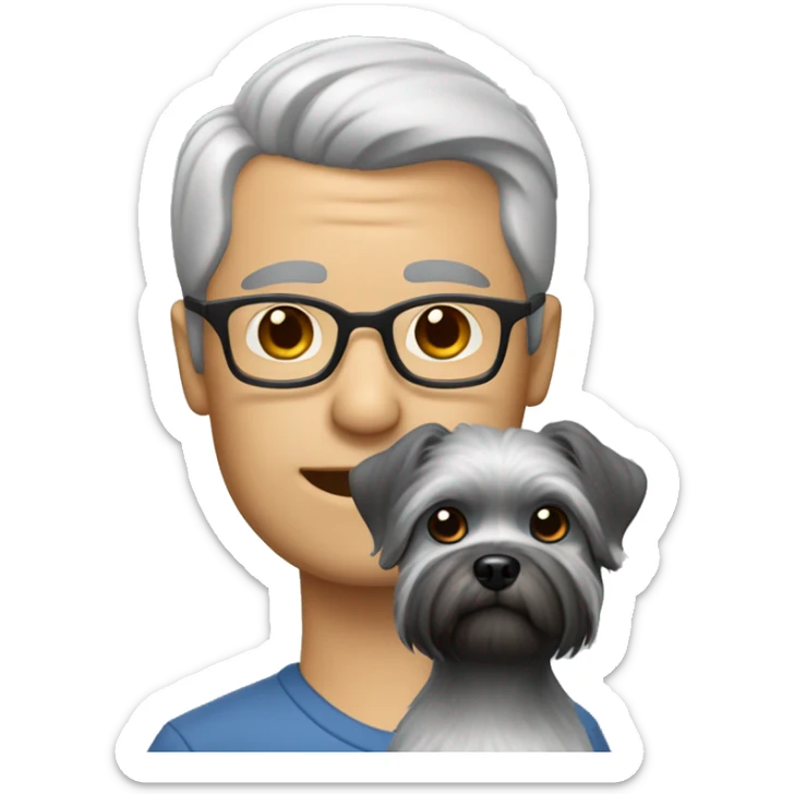 Man with thinning salt and pepper hair and glasses with a gray shitzu dog sticker