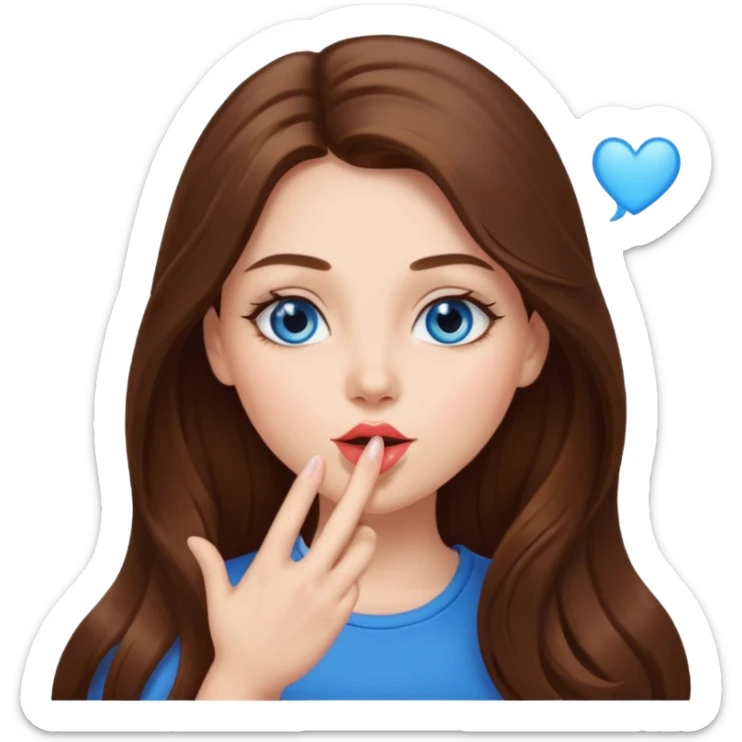 beautiful girl long brown hair , blue eyes blowing kiss sticker