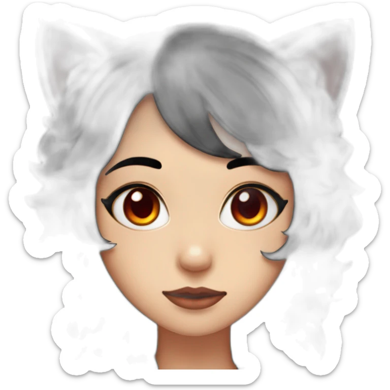 2d logo, girl, cat ears, black hair, wavy hair, red eyes, black sclera sticker