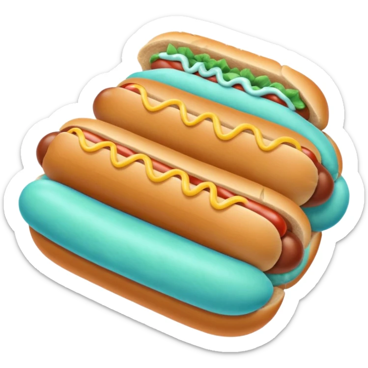 a blue colored hotdog bun with a minty colored hotdog in the middle of it sticker