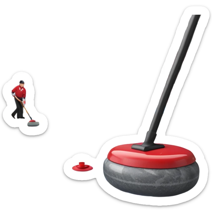 An icon showing the ice with a broom and a close-up of a curling stone sliding. The scene is set in a brightly lit stadium, with detailed spectator stands in the background. Transparent background highlights the focus, skill, and atmosphere of the curling sport. sticker