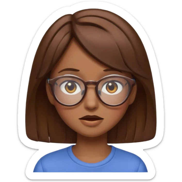 expressive girl with brown hair and glasses, Discord emoji style sticker