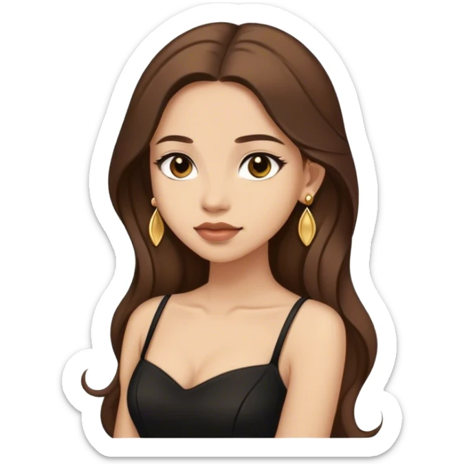 Beautiful woman,cute, long brown hair in dark dress with gold earrings sticker