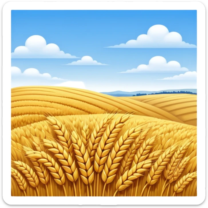 golden wheat field with blue sky above, low detail, high contrast, emoji style, simple color blocks sticker