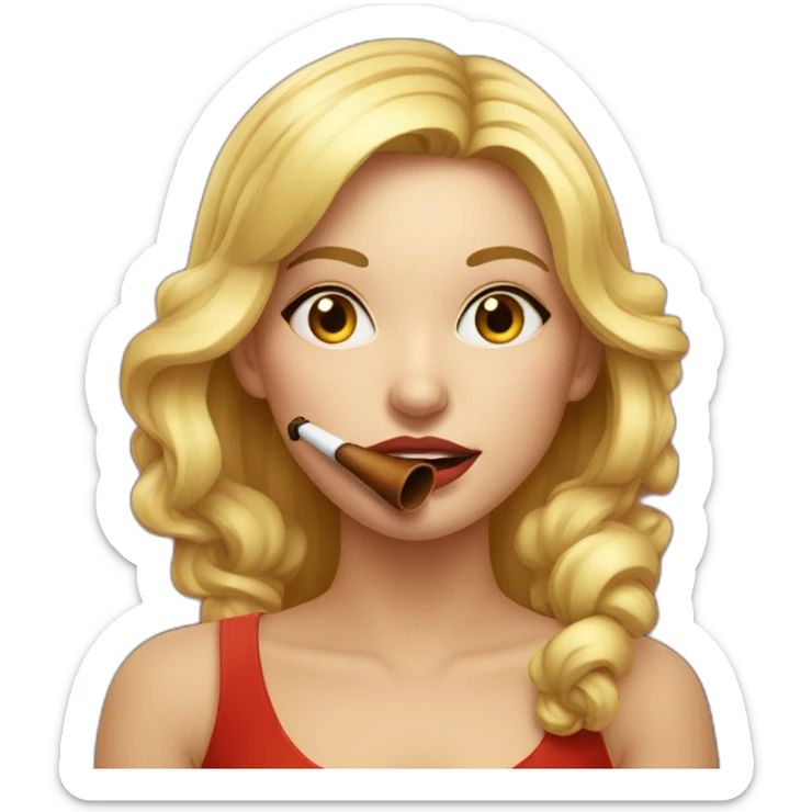 Beautiful blonde girl with a festive pipe in her mouth sticker