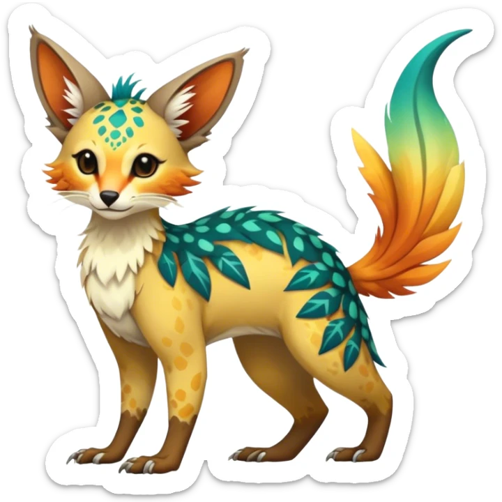 Feral Rare Fantasy vibrant colorful tropical Vernid-Trico-species by LiLaiRa, random markings, tufted tail, tufted ears, full body sticker