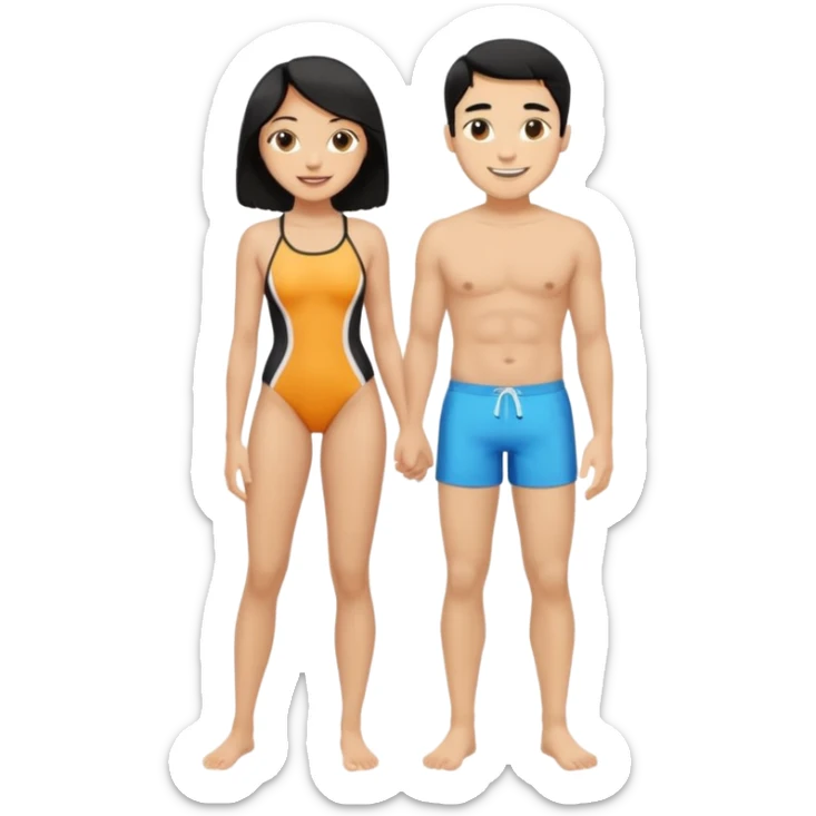 ligh skin black hair man and ligh skin black hair woman swin suit full body sticker