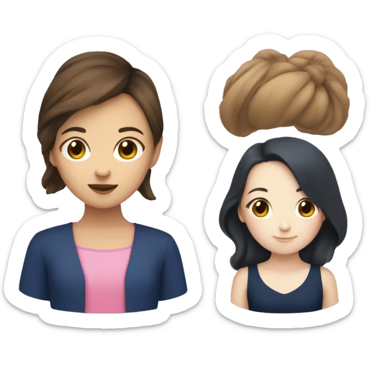 Asian girl with pink top and white girl brown hair with navy top sticker