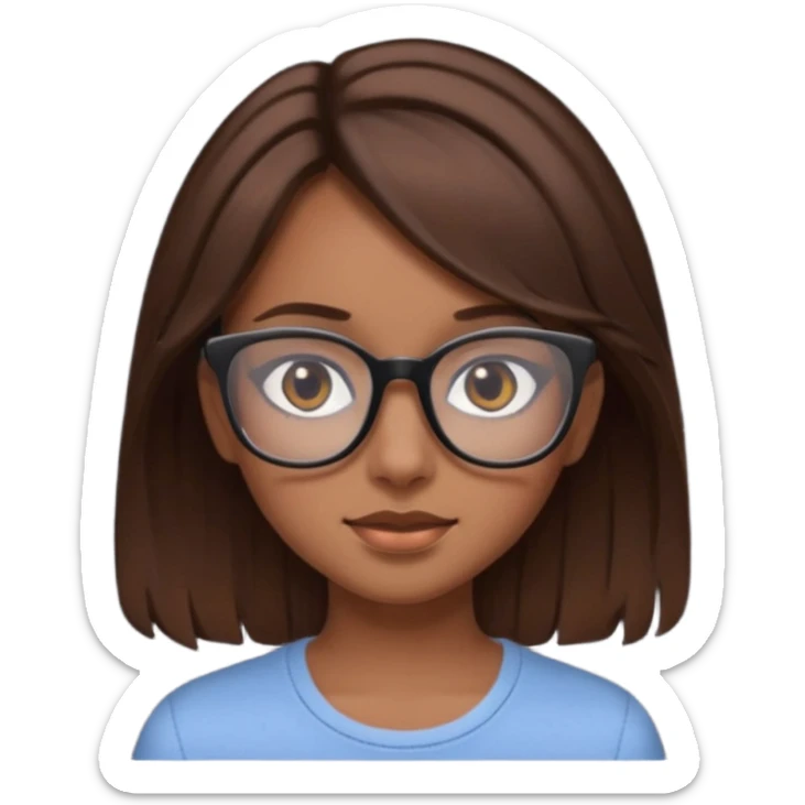 une ado, brune aux cheuveux tres fonces, blanche, un peu bronzee,lunettes carres noires, yeux bruns sticker