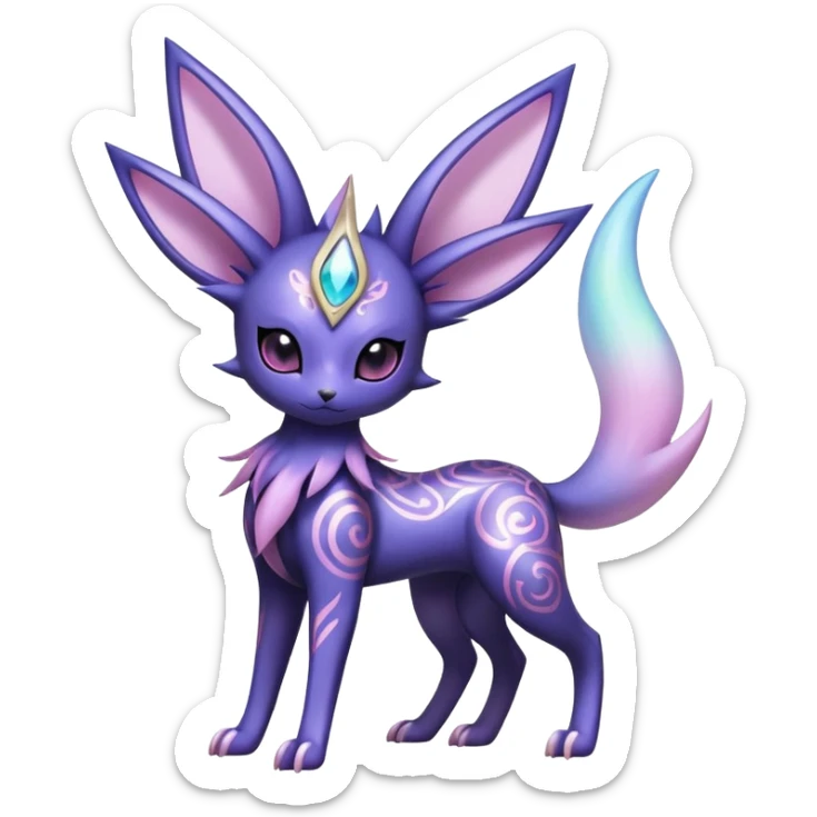 Shiny Exotic Badass Ethereal Royal Mysterious Gothic Noibat-Espeon-Umbreon-Sylveon-Pokémon-Fakémon-hybrid-creature (full body) with random pattern-markings sticker