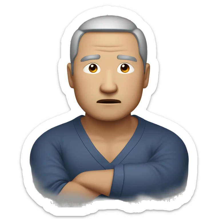 "Serious 50-year-old Asian man. Raised fist clenched tightly, white knuckles. Furrowed brows, clenched jaw. Eyes focused ahead. Posture radiates unwavering determination and commitment."
 sticker