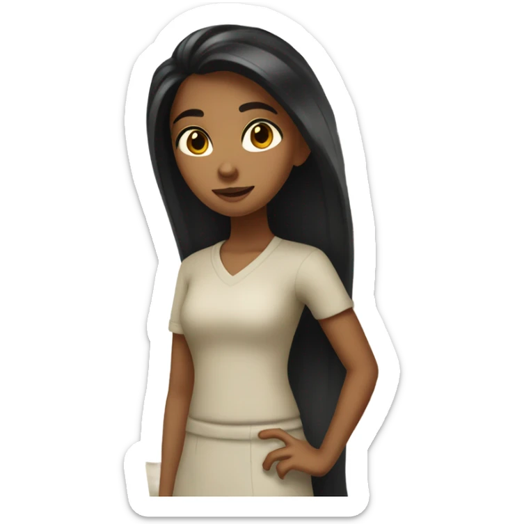 Brown girl with long black hair and dark eyes cleaning sticker