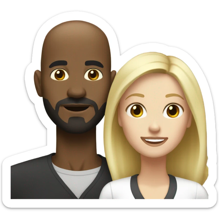 black bald man with goatee and white woman blonde hair brown eyes sticker