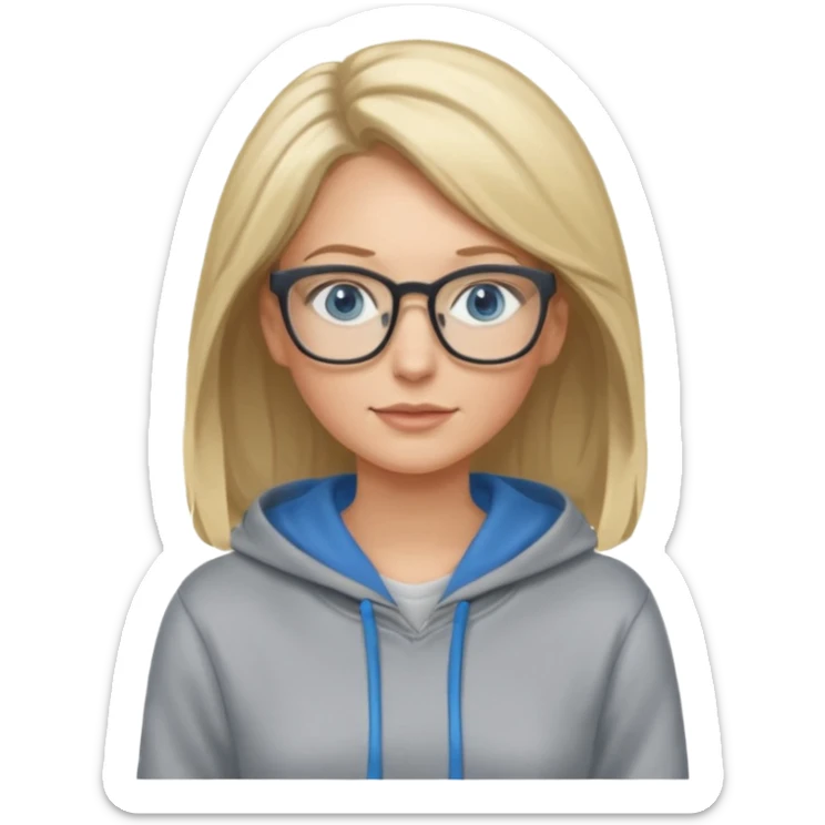 a woman, blonde highlights in hair, glasses and blue eyes. teacher, with a hoodie on and hair longer than shoulders, mid 30s  sticker