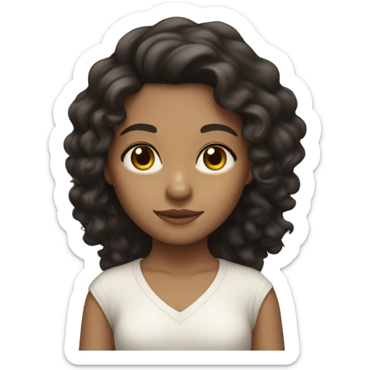 Girl with long very dark brawn curly hair with more whiteness skin sticker
