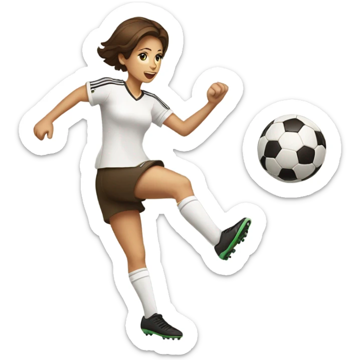 Pretty woman with short brown hair kicking a soccer ball sticker