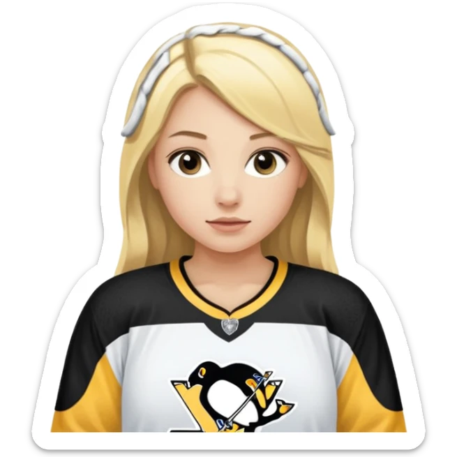 Girl long hair blonde with hockey jersey pittburgh penguins sticker