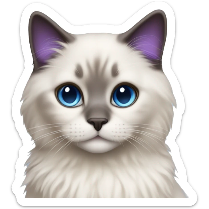 Brunette blue-eyed white girl wearing purple hugging seal colorpoint ragdoll cat sticker