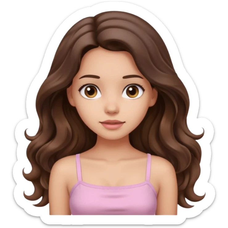 aesthetic brunette girl in light pink tube top shirt with long wavy hair sticker