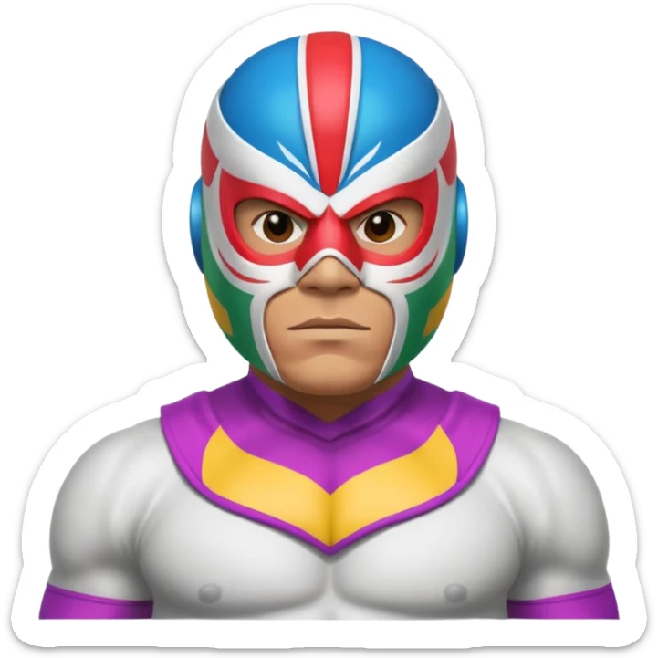 Mexican wrestler portrait, head and shoulders only, colorful luchador mask, muscular collar, confident expression, 3D cartoon, mobile game icon style, clean background, no text, no watermark
 sticker