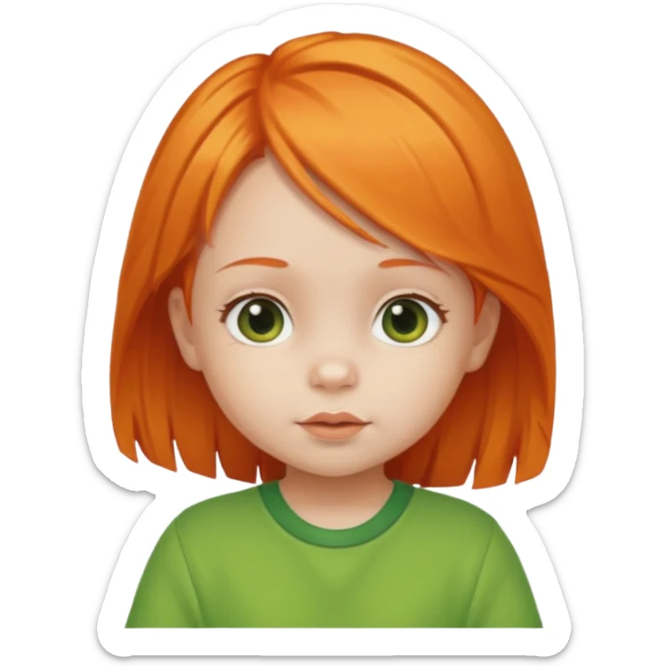 orange hair girl baby green outfit sticker