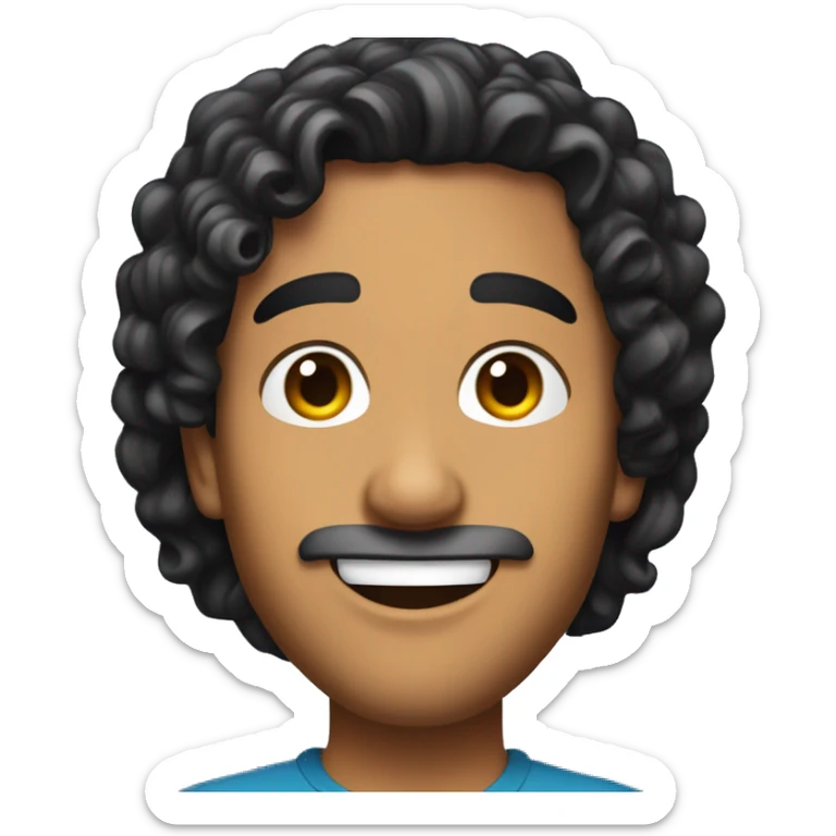 A game show host with shoulder-length curly black hair and tanned skin sticker