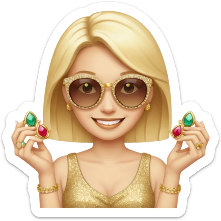 Cat wearing sunglasses smiling superstitious woman squeezing her family jewels sticker