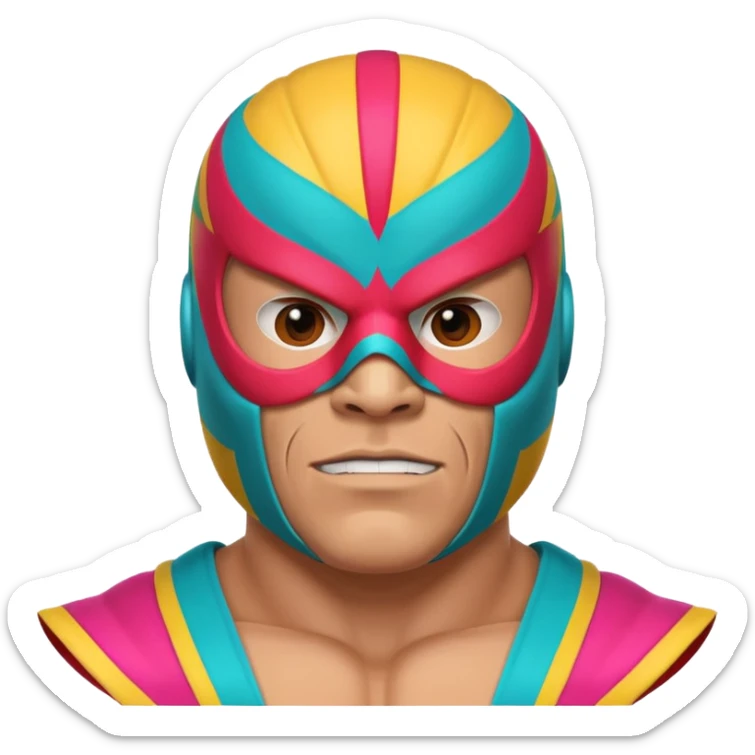 Mexican wrestler portrait, head and shoulders only, colorful luchador mask, muscular collar, confident expression, 3D cartoon, mobile game icon style, clean background, no text, no watermark
 sticker