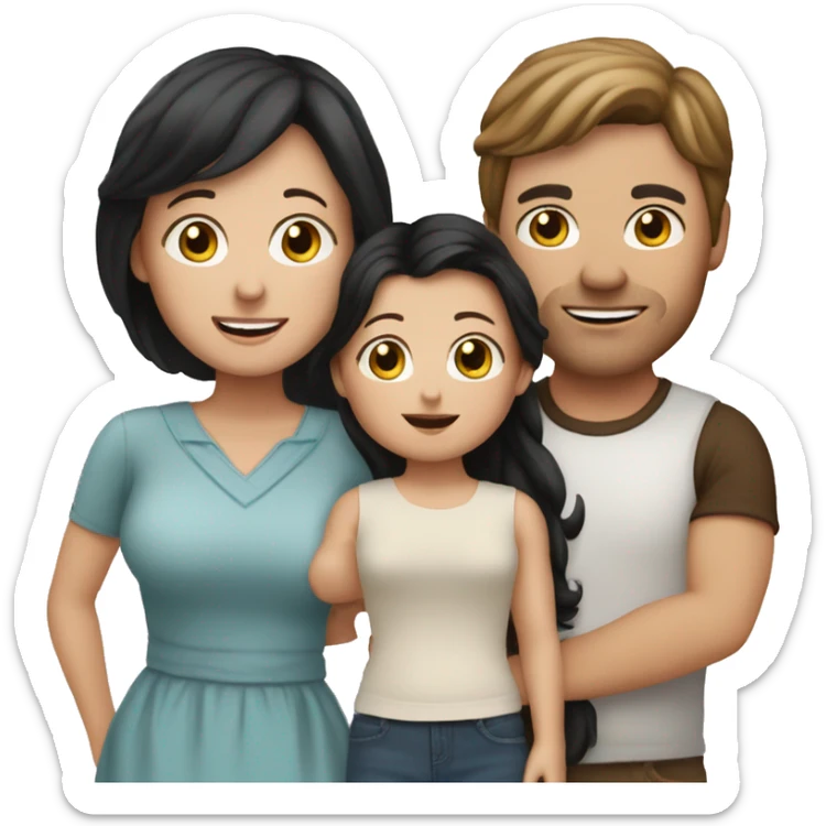 White mom with black hair, white dad with brown hair, and two young toddler white daughters with brown hair sticker